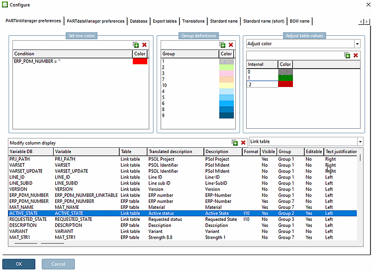 Esempio per ACTIVE_STATE: i primi valori indicano "Bloccato [Locked]" (0),"Rilasciato [Released]" (1) e "Scaduto [Expired]" (2). I valori successivi rappresentano il codice RGB desiderato.