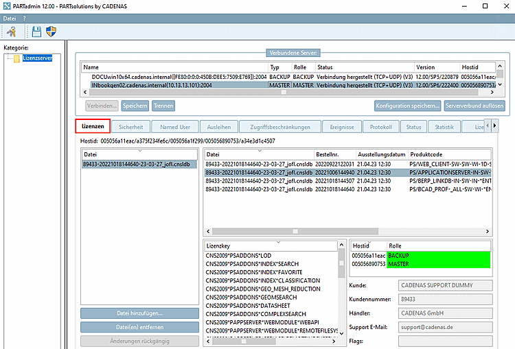 Pagina della scheda "Licenze [Licenses]