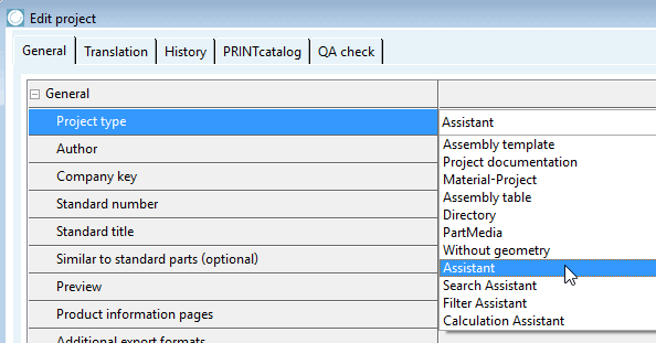 Tipo di progetto [Project type] "Assistente [Assistant]