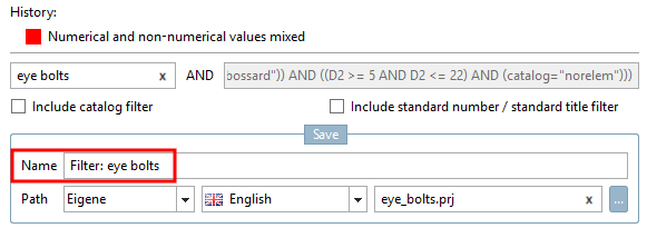 Definizione del nome del filtro