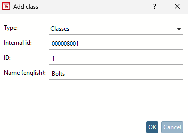 Finestra di dialogo: Aggiungi classe [Add class] / Modifica classe [Edit class]