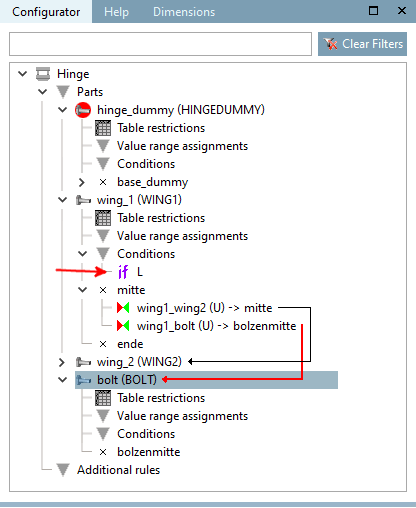 Vista del configuratore [Configurator] della finestra di aggancio