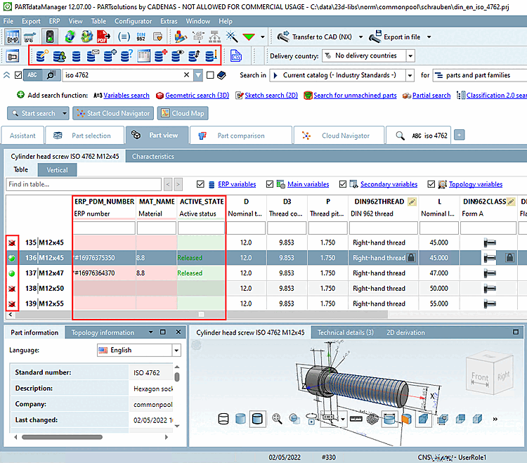 PARTdataManager con funzionalità ERP: visualizzazione delle parti [Part view]