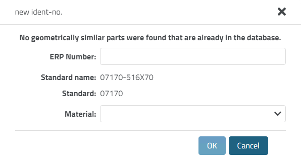 Non sono state trovate parti geometricamente simili già presenti nel database. [No geometrically similar parts were found that are already in the database.]
