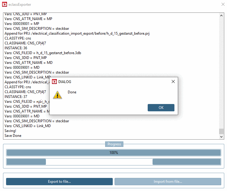 eclassExporter: dopo l'importazione completata