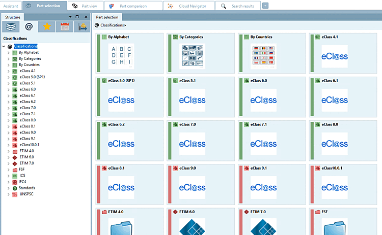 Classificazioni [Classifications] in PARTdataManager