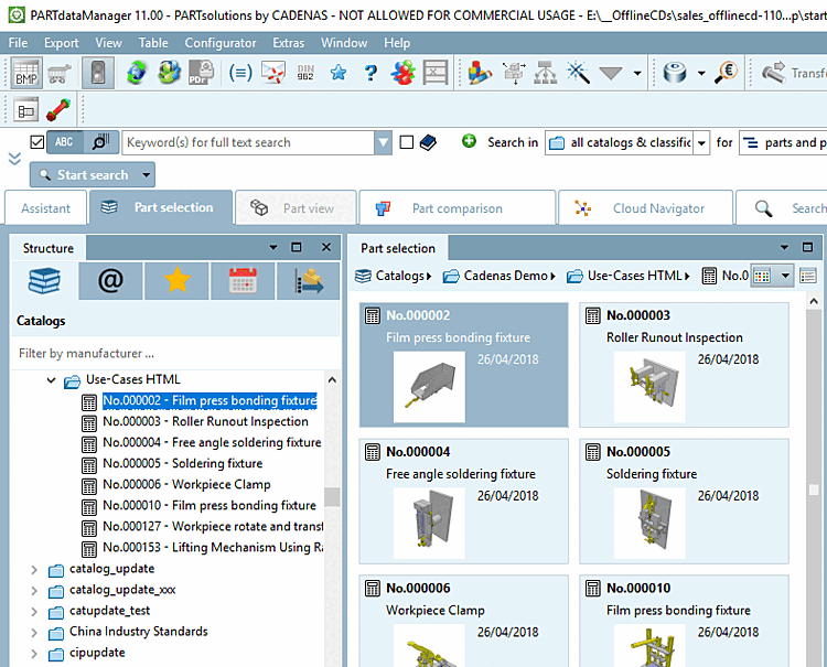 Directory aperta in PARTdataManager con vari progetti (collegati)