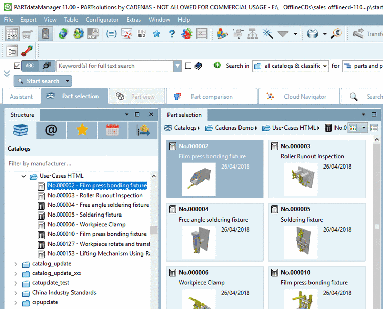 Directory with some projects opened in PARTdataManager (linked)