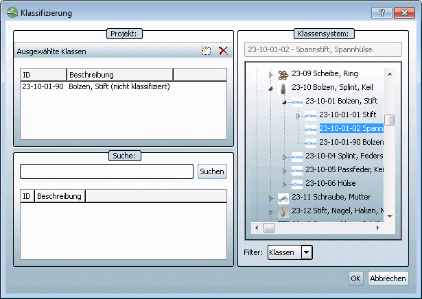 Dialog box "Classification"
