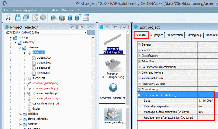 PARTproject -> dialog area "Edit project" -> tabbed page "General"