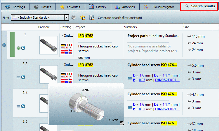 3D Tooltip on the tabbed page "Search results"
