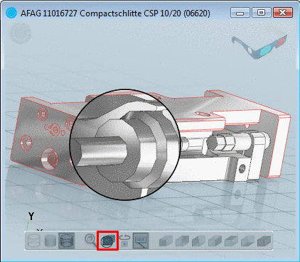3D preview with magnifying glass function