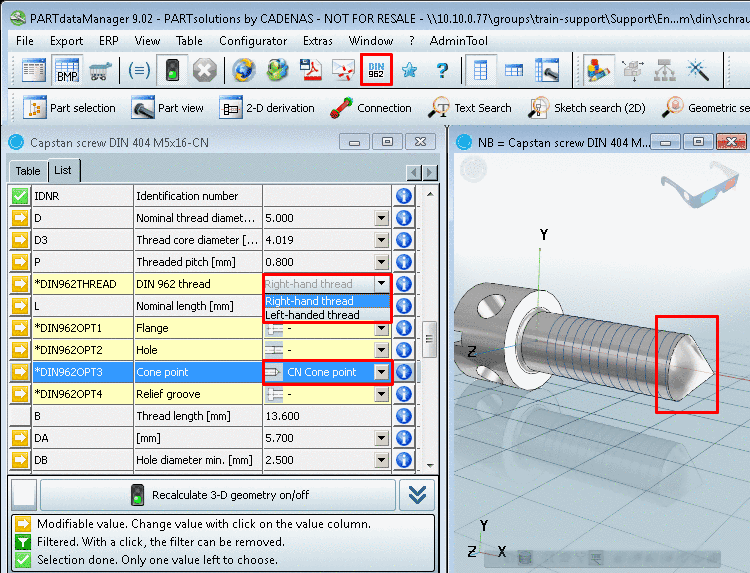 DIN 962 function active