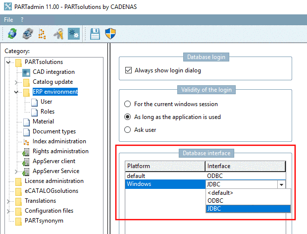 Select database interface from the list field