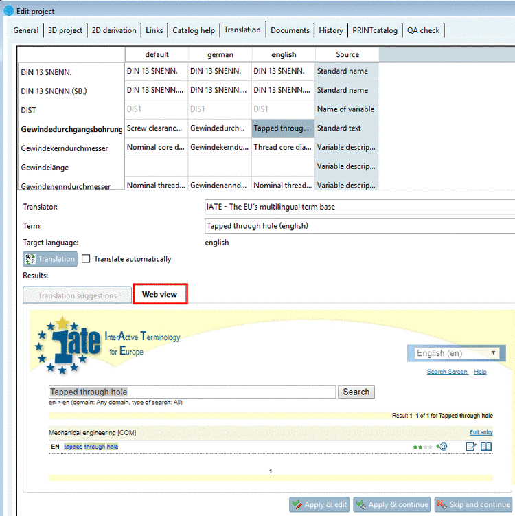 Example with "PARTcatalogTranslator"