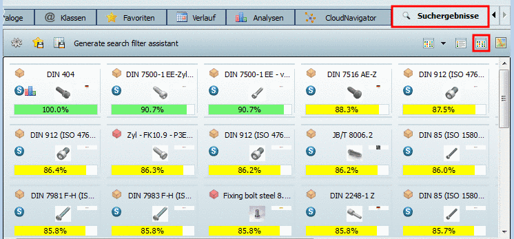 Part designation: 3D view -> Standard name [NB] | table -> BOM name [LINA] | docking window "Bill of material" -> "BOM name" [LINA]