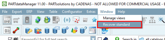 Window -> Recover standard