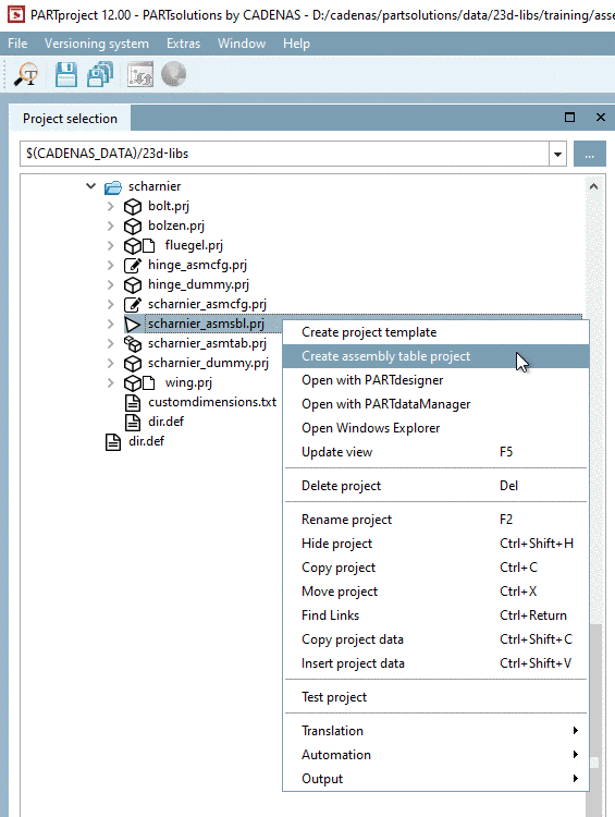 Create assembly table project