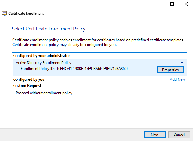 Select Certificate Enrollment Policy