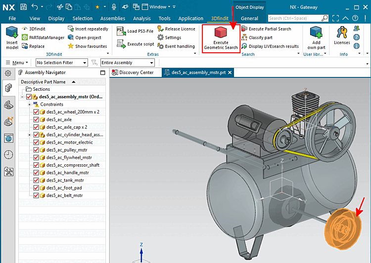 Call "Perform geometric search [Execute Geometric Search]" as an example in NX
