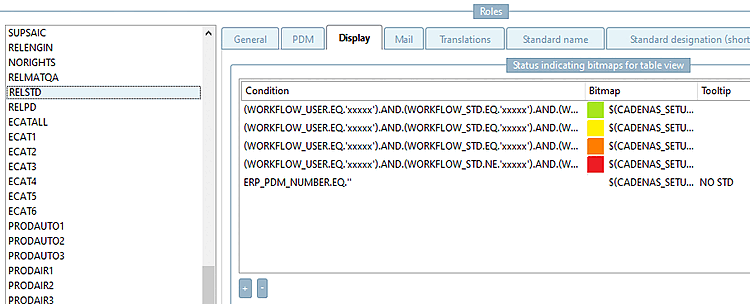 Display tab page -> Status bitmaps for table [Status indicating bitmaps for table view]: