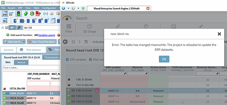 Example in 3Dfindit: Error message