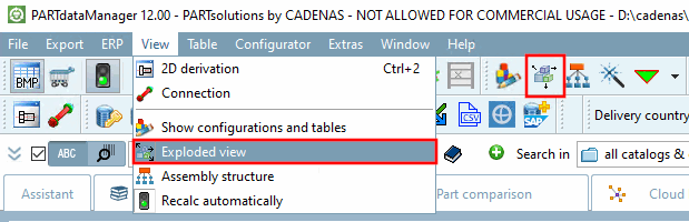 Exploded view in "View [View] " menu and "Assembly " toolbar