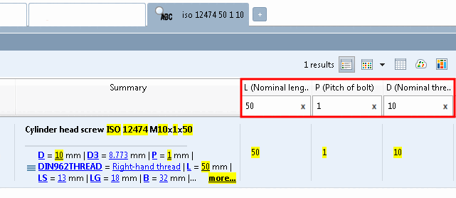 Filter table in results list
