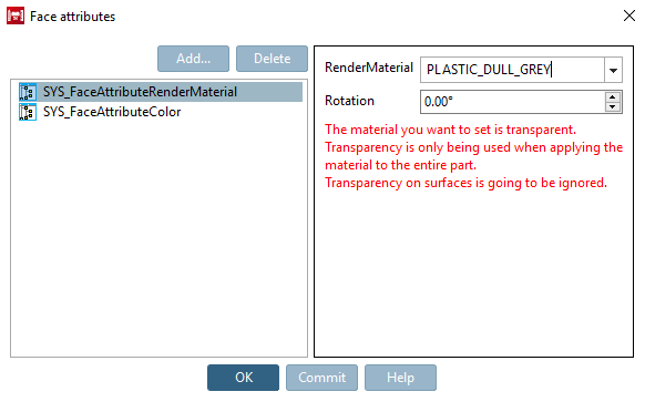 If material of part is differently set, assigning transparency to faces is ignored.