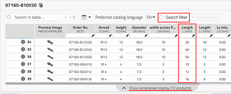 Search filter deactivated