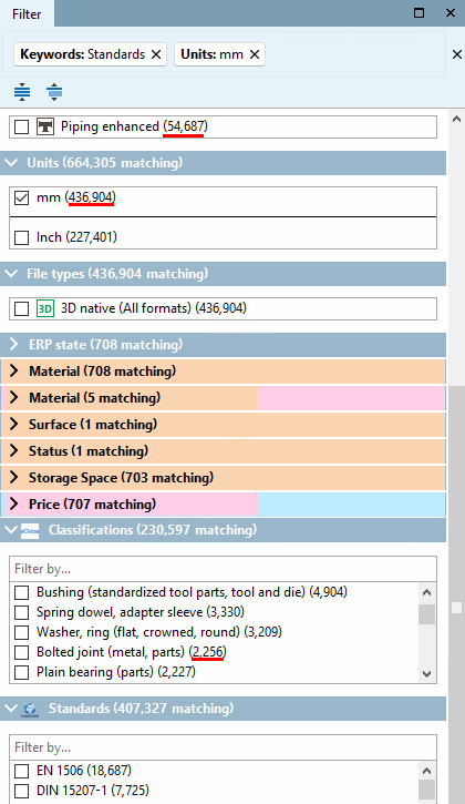 Display of possible remaining filters