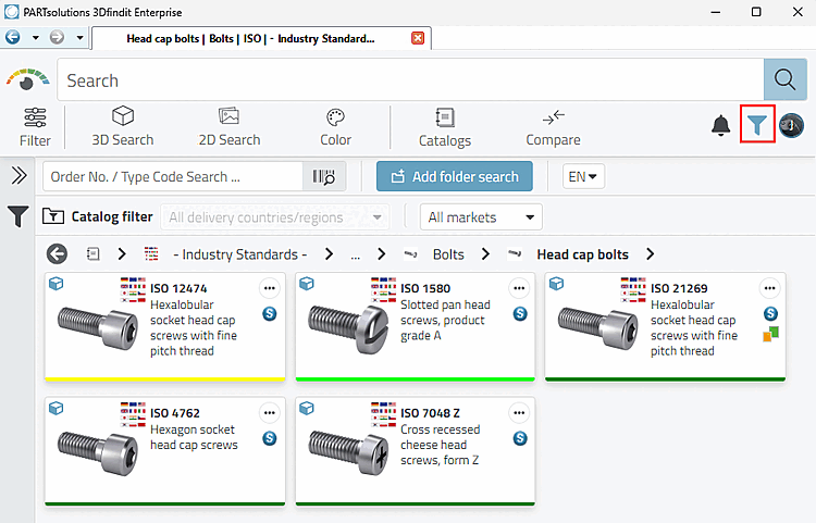 Preferred series filter on: Orange parts (= no ERP number) hidden