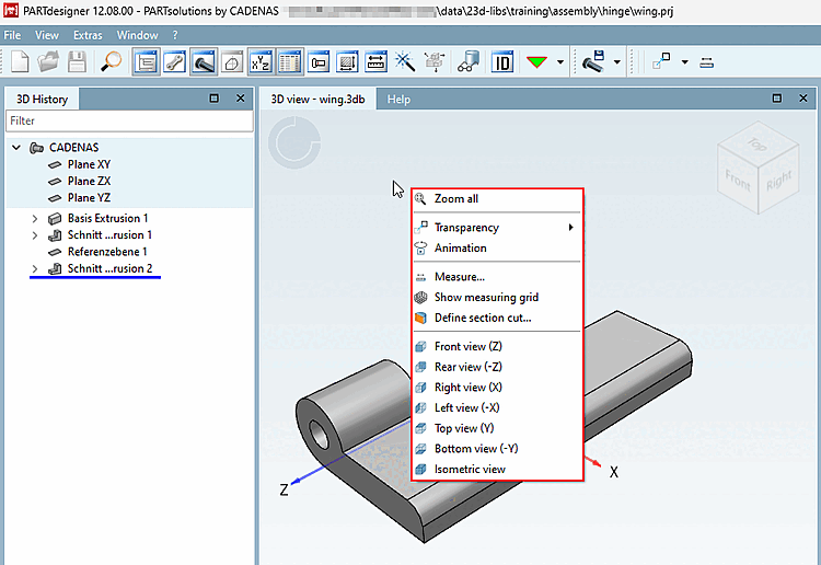 Docking window "3D view [3D view] " Context menu outside the component