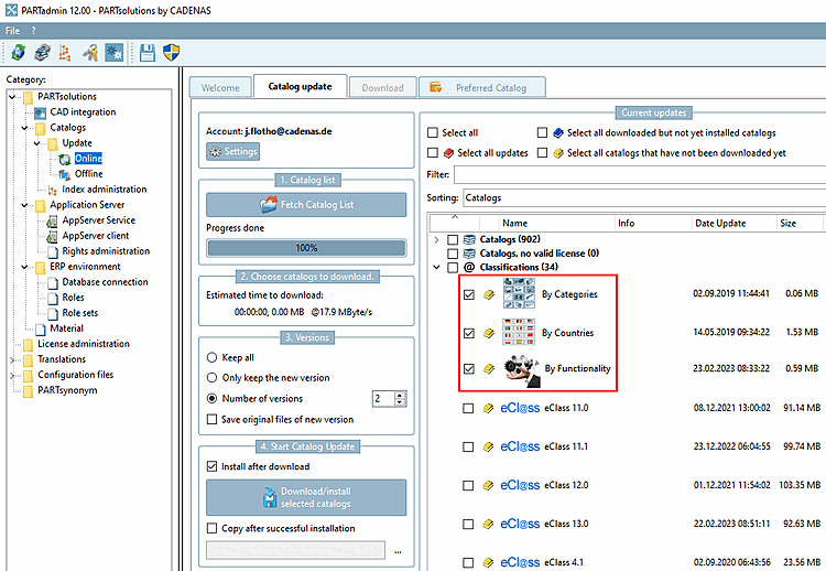 PARTadmin -> Catalogs -> Online -> "Catalog update" tab page -> Classifications