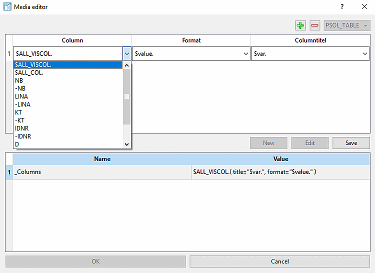 Media variable of type "PSOL_TABLE "