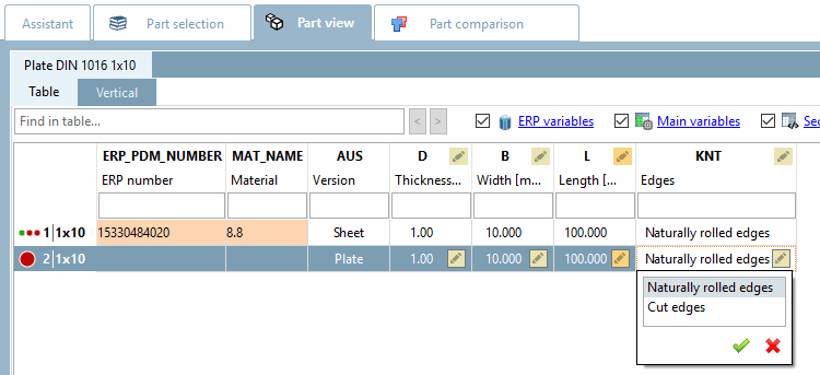 PARTdataManager example: List field selection with different namings