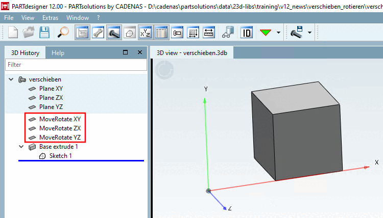 Part displaced on the X axis by 10