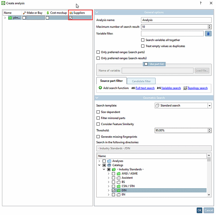 Create analysis " dialog box
