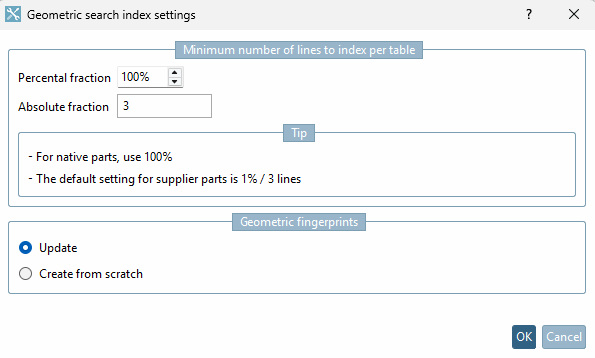 Geometric search index settings Search index, geometricsettings