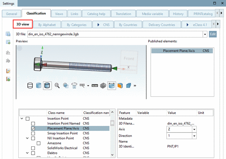 Tabbed page "3D view"
