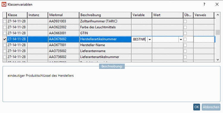 Dialog box: Class variables