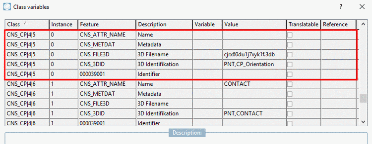 Dialog for the specification of class variables