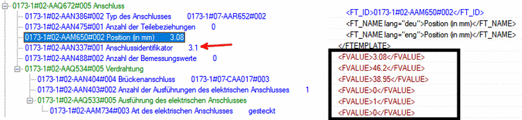 Properties of connection: The key AAM650 defines connection position and direction according to ISO AXIS ID data type definition. The relation to logical connection properties is realized by connection identifier AAN337 (here ID = 3:1).