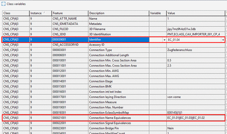 Dialog box "Class variables"