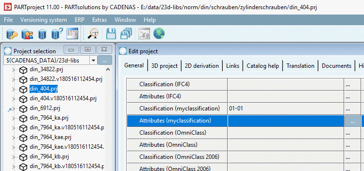 Tabbed page General -> Attributes (myclassification)