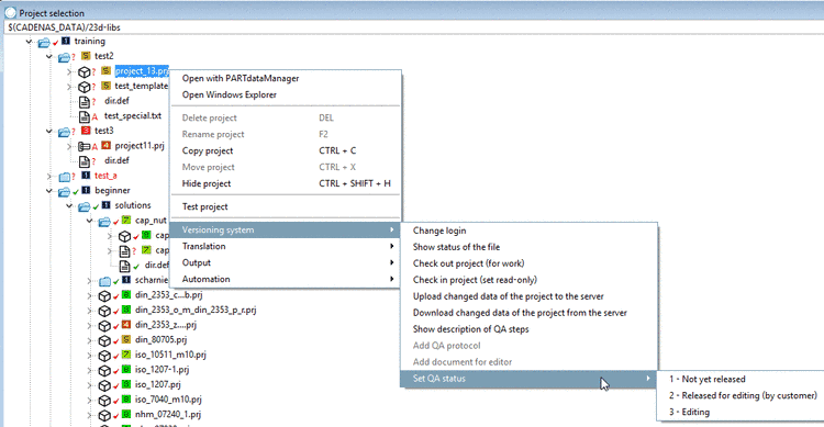 Status change on project level