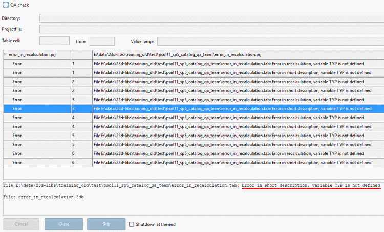 Example: "Error in Short description, Variable TYP is not defined."