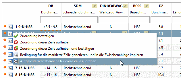 Context menu command "Map resolved value ranges of this line Map resolved value ranges of this line"
