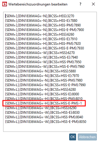 Dialog box "Edit value range mappings"