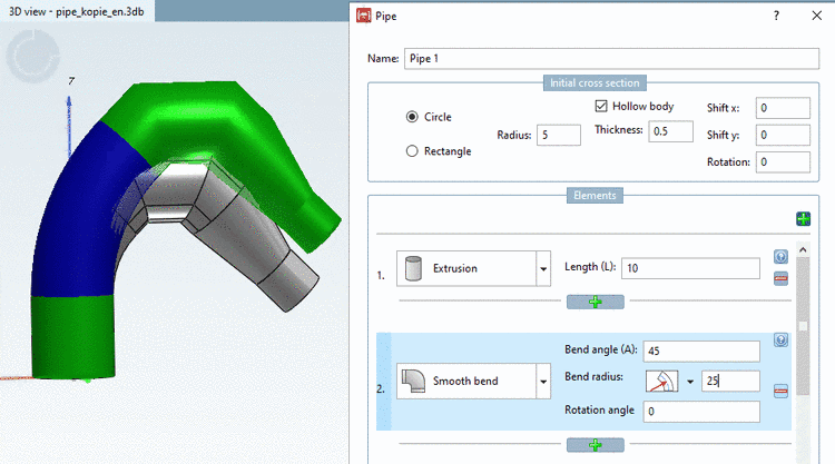 The preview shows a Bend radius changed from 15 to 25
